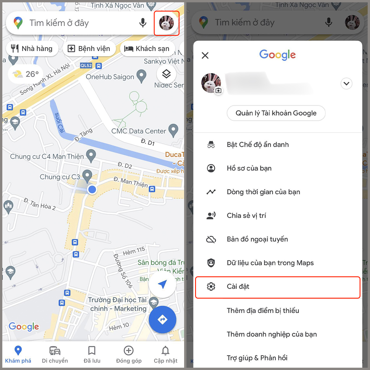 Truy cập cài đặt ứng dụng Google Maps để bật chế độ tối