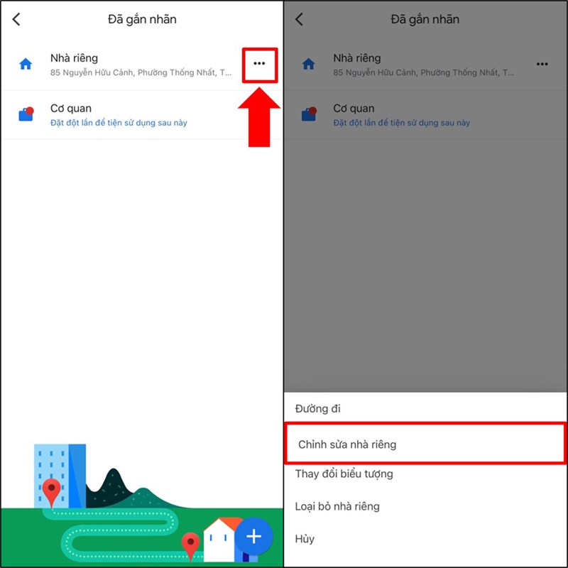 Chọn biểu tượng ba chấm và sau đó chọn Chỉnh sửa nhà riêng để thay đổi thông tin