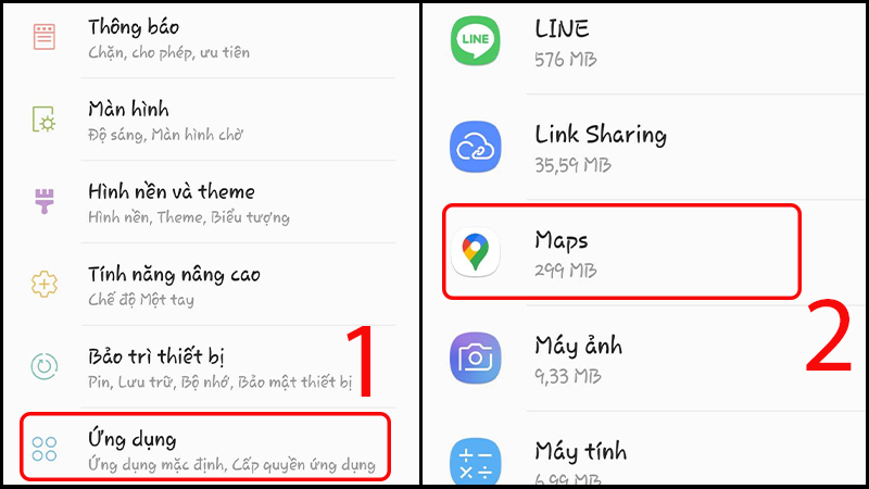 Truy cập vào ứng dụng Google Maps trong phần Cài đặt của điện thoại Android để quản lý dữ liệu và bộ nhớ cache.