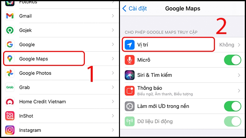 Tùy chọn truy cập vị trí cho ứng dụng Google Maps trên iPhone để đảm bảo ứng dụng có thể xác định vị trí của bạn một cách chính xác.