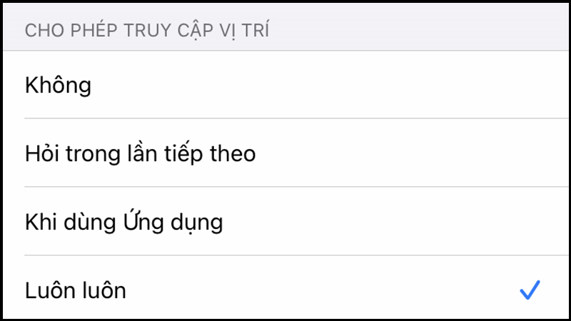 Các tùy chọn cho phép truy cập vị trí trên iPhone cho phép bạn kiểm soát mức độ truy cập vị trí của Google Maps.