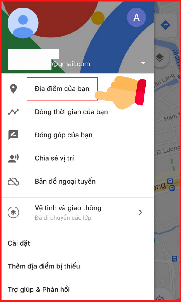 Ảnh chụp màn hình ứng dụng Google Maps trên điện thoại, minh họa cách truy cập danh sách địa điểm đã lưu để chia sẻ