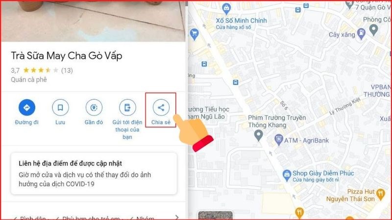 Ảnh chụp màn hình giao diện Google Maps trên máy tính, hiển thị nút "Chia sẻ" địa điểm