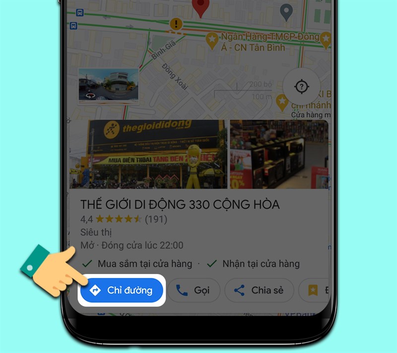 Nút "Chỉ đường" màu xanh lam nổi bật trên giao diện Google Maps, sẵn sàng dẫn bạn đến đích. Alt: Nhấn vào nút "Chỉ đường" để bắt đầu hành trình với Google Maps.