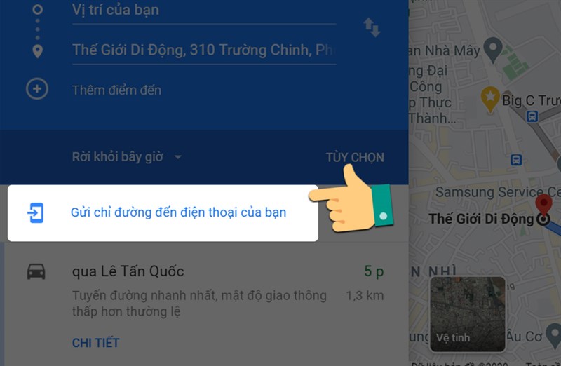 Liên kết "Gửi chỉ đường đến điện thoại của bạn" trên Google Maps, cho phép bạn chia sẻ lộ trình với thiết bị di động của mình. Alt: Gửi hướng dẫn đường đi từ máy tính đến điện thoại để dễ dàng theo dõi khi di chuyển.