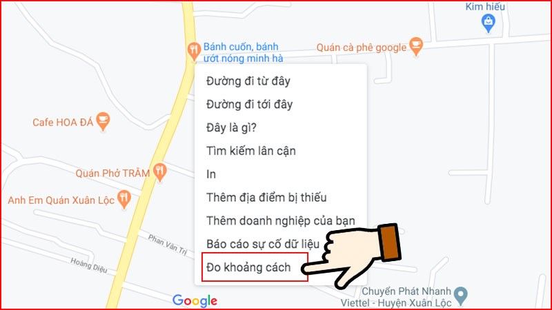 Chọn chuột phải vào vị trí bắt đầu và chọn "Đo khoảng cách" để bắt đầu quá trình đo.