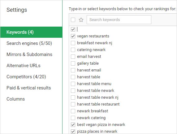 Thêm từ khóa vào WebCEO Rank Tracker