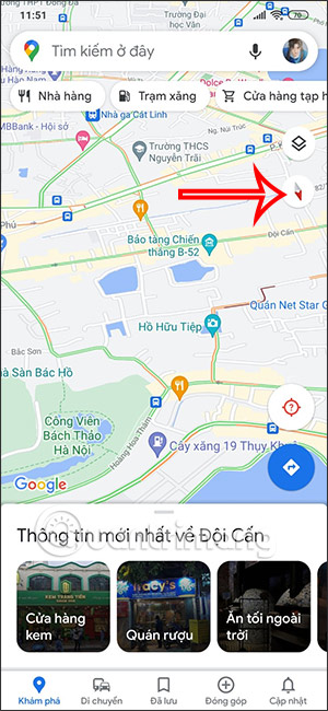 Biểu tượng la bàn trên Google Maps, góc phải màn hình