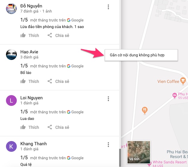 Gắn cờ nội dung không phù hợp trên Google Maps.