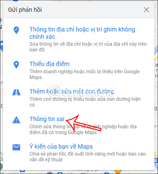 Báo cáo thông tin sai trên Google Maps