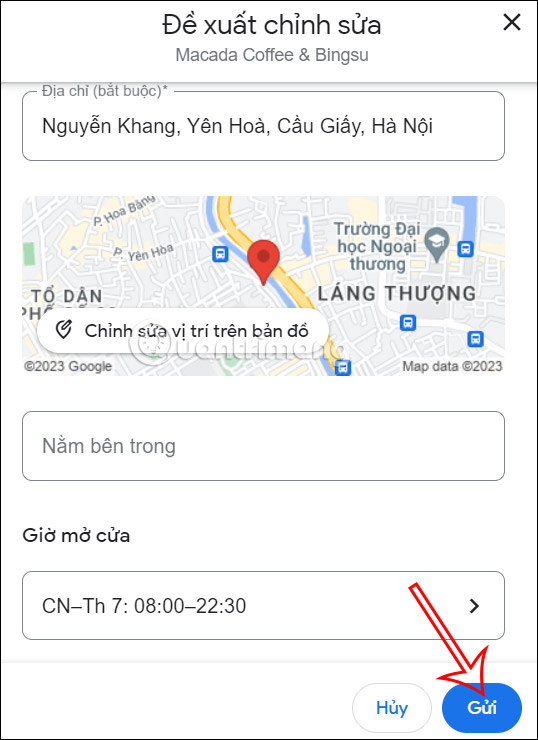 Nhập thông tin chỉnh sửa trên Google Maps