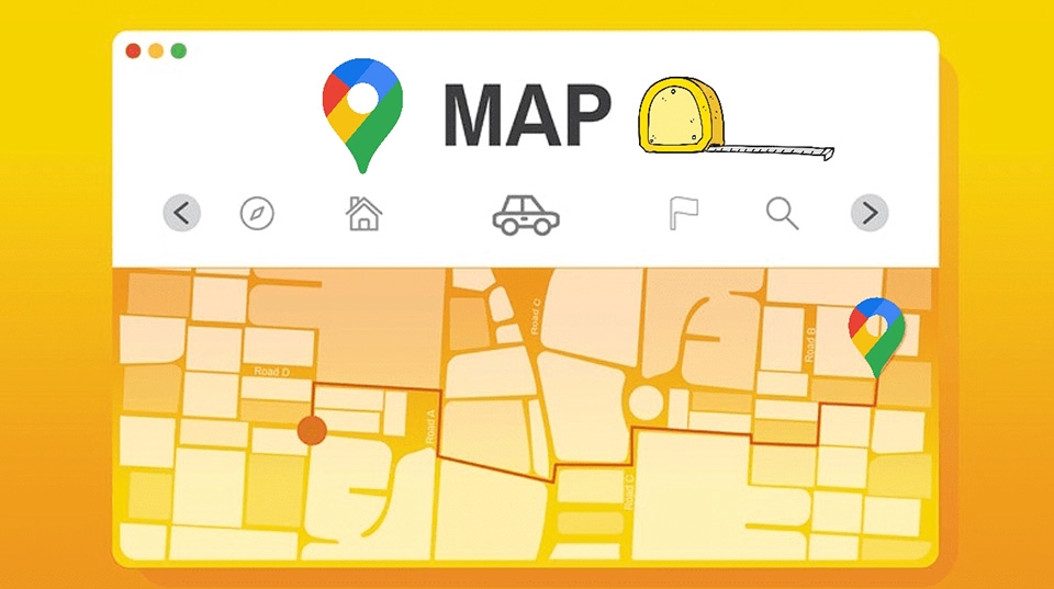 Bản đồ hiển thị khu vực cần đo diện tích trên Google Maps với các điểm đánh dấu và đường nối thể hiện quá trình đo lường