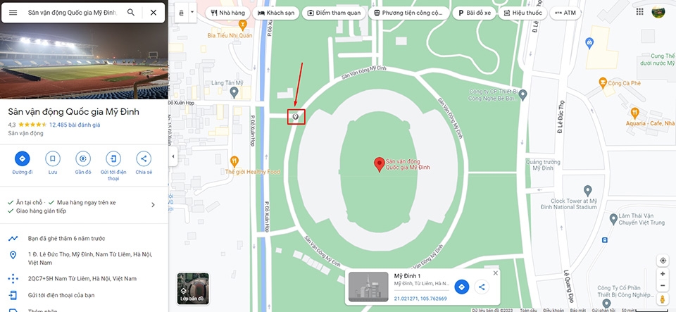 Bản đồ Google Maps hiển thị địa điểm được tìm kiếm với mức thu phóng phù hợp, cho phép người dùng quan sát chi tiết khu vực