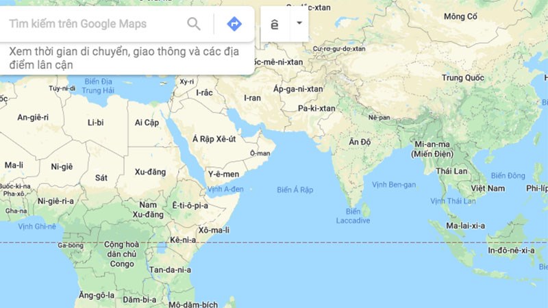 Ảnh chụp màn hình trang chủ Google Maps trên máy tính, hiển thị giao diện bản đồ và thanh tìm kiếm.