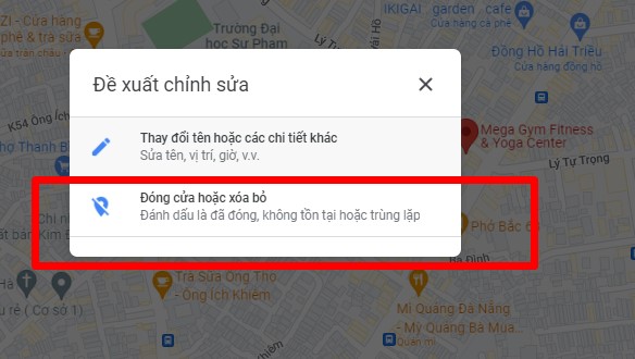 Chọn đóng, xóa, địa điểm không tồn tại