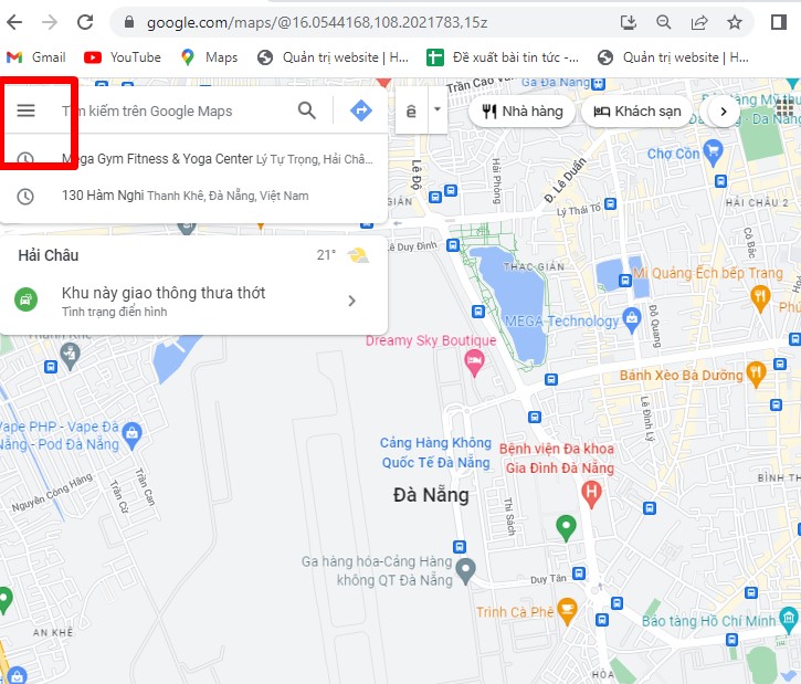 Mở Google Maps trên máy tính và chọn biểu tượng 3 gạch ngang