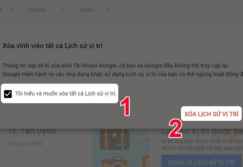 Chọn Xóa lịch sử vị trí