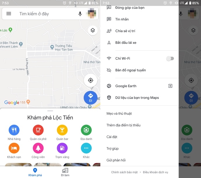 Mở menu cài đặt của Google Maps bằng cách nhấn vào biểu tượng ba dấu gạch ngang ở góc trên cùng bên trái màn hình