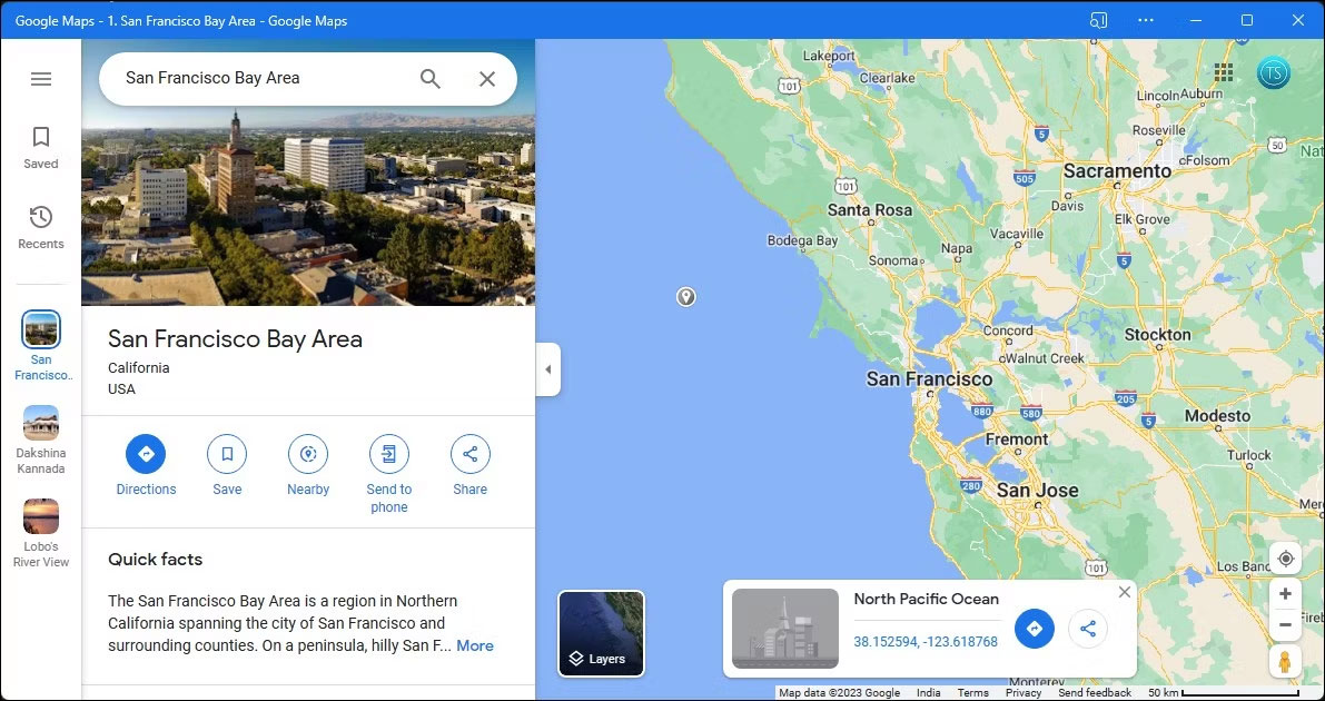 Ứng dụng desktop Google Maps sau khi cài đặt bằng Microsoft Edge