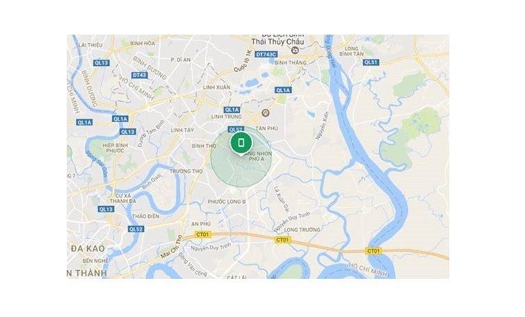 Vị trí điện thoại hiển thị trên Google Maps