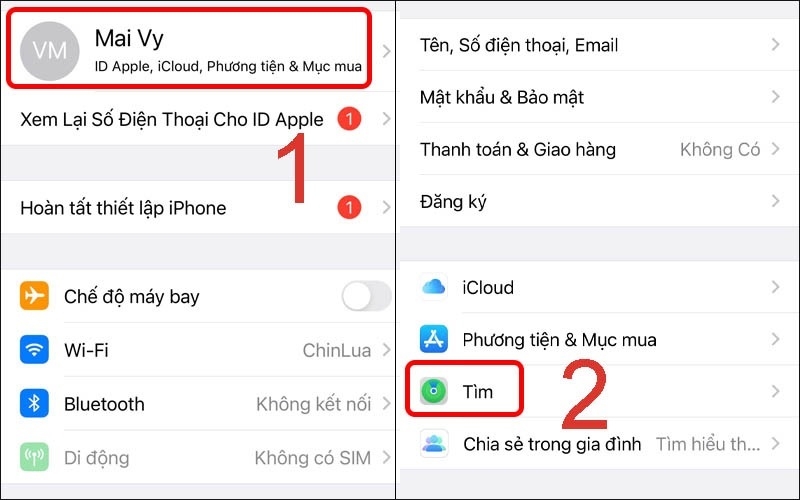 Chọn mục Tìm trong cài đặt iPhone