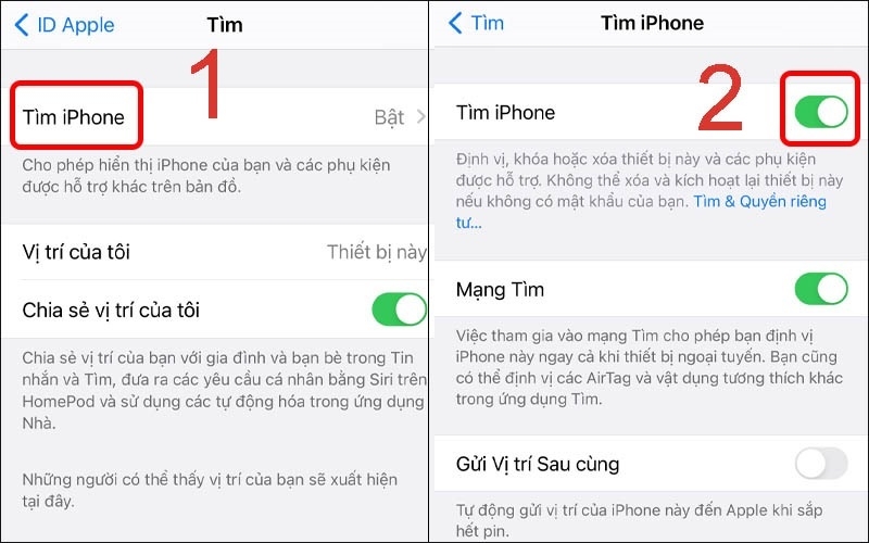 Kích hoạt tính năng Tìm iPhone