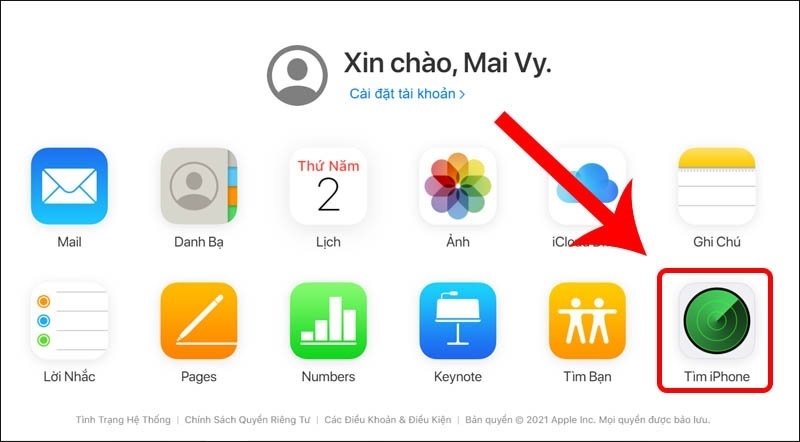 Chọn ứng dụng Tìm iPhone trên iCloud