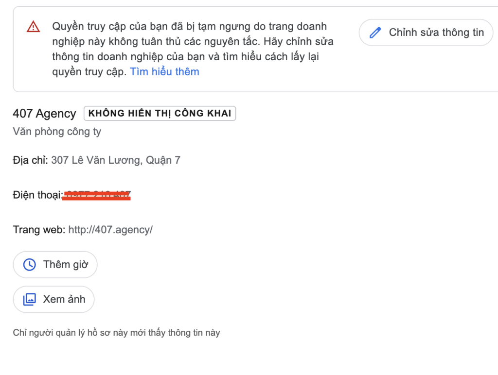 Kiểm tra thông tin sai lệnh Trang Google Doanh Nghiệp