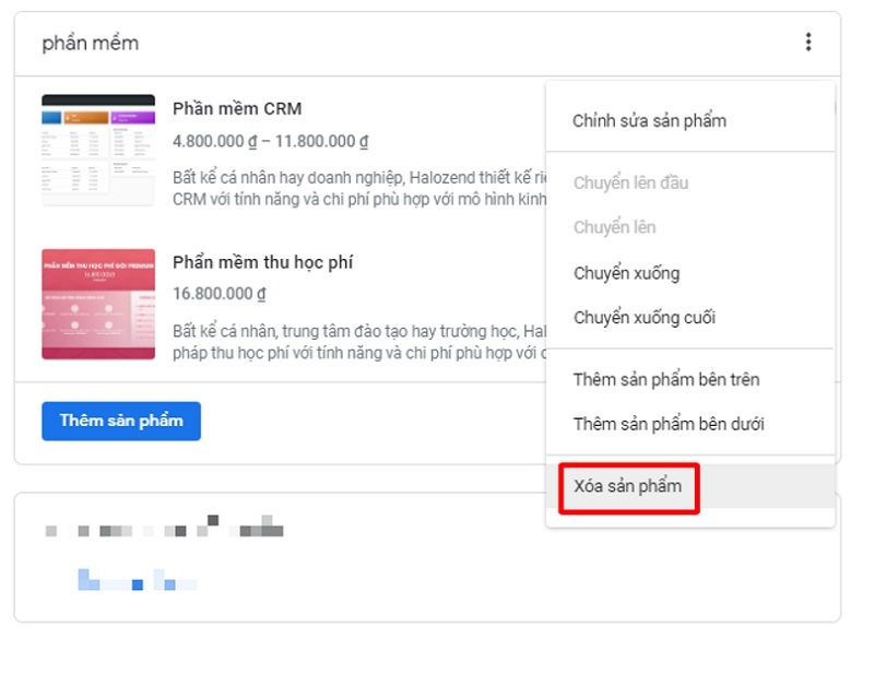 Xóa sản phẩm trên Google Doanh nghiệp