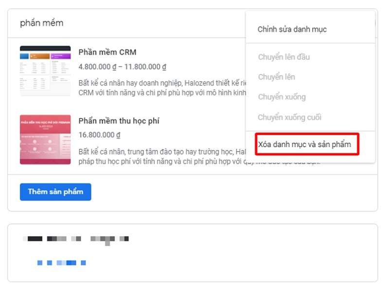 Xóa danh mục sản phẩm trên Google Doanh nghiệp