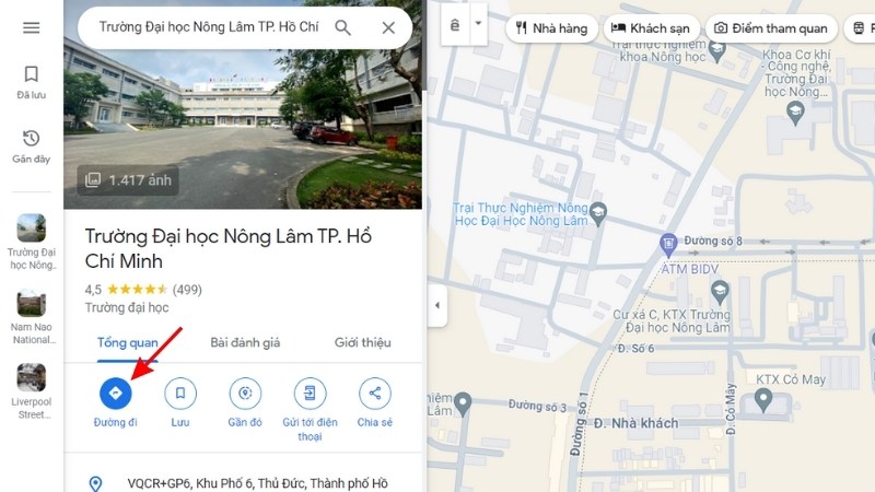 Tìm kiếm địa điểm và chọn phương tiện di chuyển trên Google Maps phiên bản máy tính